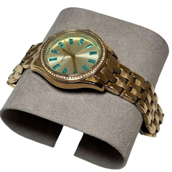 Michael Kors Mini Pilot Pave Quartz Gold Dial Ladies Watch MK7366 with Box - Picture 5 of 12